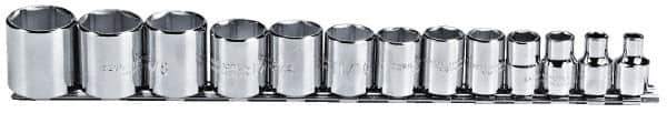 Proto - 13 Piece 3/8" Drive Chrome Finish Socket Set - 6 Points, 1/4" to 1" Range, Inch Measurement Standard - Exact Tool & Supply