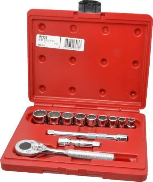 Proto - 12 Piece 3/8" Drive Chrome Finish Socket Set - 12 Points, 3/8" to 7/8" Range, Inch Measurement Standard - Exact Tool & Supply