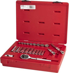 Proto - 22 Piece 3/8" Drive Chrome Finish Deep Well Socket Set - 12 Points, 3/8" to 7/8" Range, Inch Measurement Standard - Exact Tool & Supply