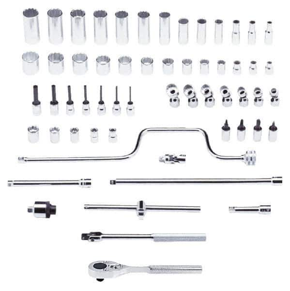 Proto - 58 Piece 3/8" Drive Chrome Finish Deep Well Socket Set - 12 Points, 1/4" to 1" Range, Inch Measurement Standard - Exact Tool & Supply