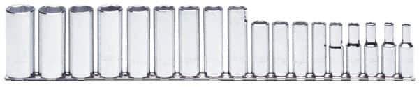 Proto - 13 Piece 3/8" Drive Chrome Finish Deep Well Socket Set - 6 Points, 1/4" to 1" Range, Inch Measurement Standard - Exact Tool & Supply