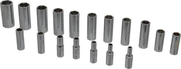 Proto - 18 Piece 3/8" Drive Chrome Finish Deep Well Socket Set - 6 Points, 6mm to 23mm Range, Metric Measurement Standard - Exact Tool & Supply