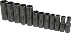 Proto - 12 Piece 3/8" Drive Chrome Finish Deep Well Socket Set - 6 Points, 8mm to 19mm Range, Metric Measurement Standard - Exact Tool & Supply