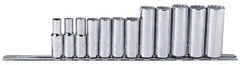 Proto - 12 Piece 3/8" Drive Chrome Finish Deep Well Socket Set - 12 Points, 8mm to 19mm Range, Metric Measurement Standard - Exact Tool & Supply