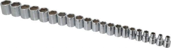 Proto - 21 Piece 3/8" Drive Chrome Finish Socket Set - 6 Points, 6mm to 26mm Range, Metric Measurement Standard - Exact Tool & Supply