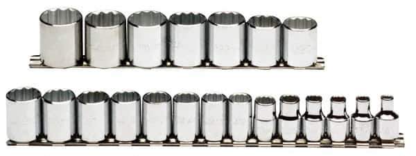 Proto - 21 Piece 3/8" Drive Chrome Finish Socket Set - 12 Points, 6mm to 26mm Range, Metric Measurement Standard - Exact Tool & Supply
