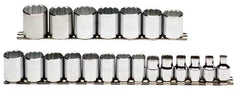 Proto - 21 Piece 3/8" Drive Chrome Finish Socket Set - 12 Points, 6mm to 26mm Range, Metric Measurement Standard - Exact Tool & Supply