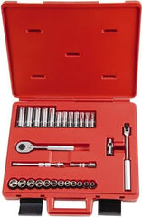 Proto - 29 Piece 3/8" Drive Chrome Finish Deep Well Socket Set - 6 Points, 8mm to 19mm Range, Metric Measurement Standard - Exact Tool & Supply