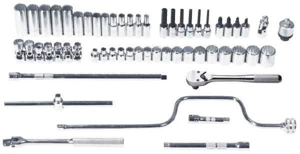 Proto - 57 Piece 3/8" Drive Chrome Finish Deep Well Socket Set - 12 Points, 6mm to 22mm Range, Metric Measurement Standard - Exact Tool & Supply