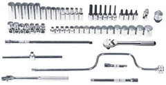 Proto - 57 Piece 3/8" Drive Chrome Finish Deep Well Socket Set - 12 Points, 6mm to 22mm Range, Metric Measurement Standard - Exact Tool & Supply