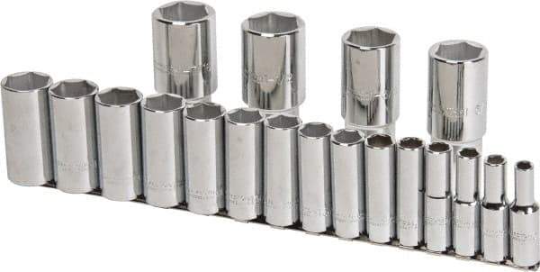Proto - 19 Piece 1/2" Drive Chrome Finish Deep Well Socket Set - 6 Points, 3/8" to 1-1/2" Range, Inch Measurement Standard - Exact Tool & Supply