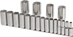 Proto - 19 Piece 1/2" Drive Chrome Finish Deep Well Socket Set - 6 Points, 3/8" to 1-1/2" Range, Inch Measurement Standard - Exact Tool & Supply