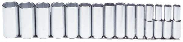 Proto - 15 Piece 1/2" Drive Chrome Finish Deep Well Socket Set - 6 Points, 5/16" to 1-1/4" Range, Inch Measurement Standard - Exact Tool & Supply