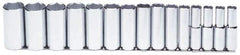 Proto - 15 Piece 1/2" Drive Chrome Finish Deep Well Socket Set - 6 Points, 5/16" to 1-1/4" Range, Inch Measurement Standard - Exact Tool & Supply