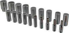 Proto - 19 Piece 1/2" Drive Chrome Finish Deep Well Socket Set - 12 Points, 3/8" to 1-1/2" Range, Inch Measurement Standard - Exact Tool & Supply