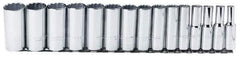 Proto - 15 Piece 1/2" Drive Chrome Finish Deep Well Socket Set - 12 Points, 3/8" to 1-1/4" Range, Inch Measurement Standard - Exact Tool & Supply