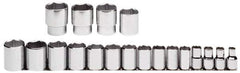 Proto - 19 Piece 1/2" Drive Chrome Finish Socket Set - 6 Points, 3/8" to 1-1/2" Range, Inch Measurement Standard - Exact Tool & Supply