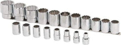 Proto - 19 Piece 1/2" Drive Chrome Finish Socket Set - 12 Points, 3/8" to 1-1/2" Range, Inch Measurement Standard - Exact Tool & Supply
