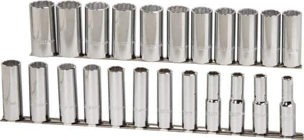 Proto - 23 Piece 1/2" Drive Chrome Finish Deep Well Socket Set - 12 Points, 10mm to 32mm Range, Metric Measurement Standard - Exact Tool & Supply