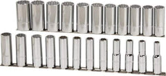 Proto - 23 Piece 1/2" Drive Chrome Finish Deep Well Socket Set - 12 Points, 10mm to 32mm Range, Metric Measurement Standard - Exact Tool & Supply