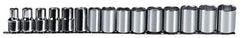 Proto - 15 Piece 1/2" Drive Chrome Finish Socket Set - 6 Points, 10mm to 24mm Range, Metric Measurement Standard - Exact Tool & Supply