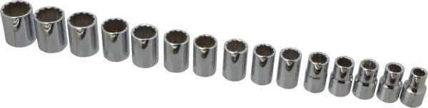 Proto - 15 Piece 1/2" Drive Chrome Finish Socket Set - 12 Points, 10mm to 24mm Range, Metric Measurement Standard - Exact Tool & Supply