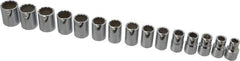Proto - 15 Piece 1/2" Drive Chrome Finish Socket Set - 12 Points, 10mm to 24mm Range, Metric Measurement Standard - Exact Tool & Supply