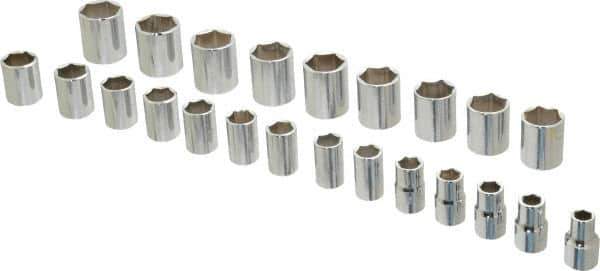 Proto - 23 Piece 1/2" Drive Chrome Finish Socket Set - 6 Points, 10mm to 32mm Range, Metric Measurement Standard - Exact Tool & Supply