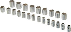 Proto - 23 Piece 1/2" Drive Chrome Finish Socket Set - 6 Points, 10mm to 32mm Range, Metric Measurement Standard - Exact Tool & Supply