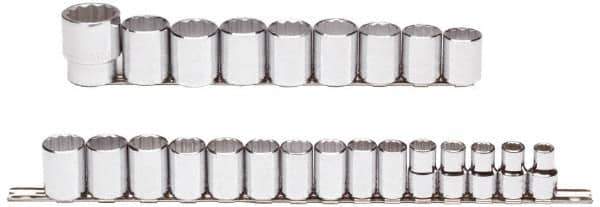 Proto - 24 Piece 1/2" Drive Chrome Finish Socket Set - 12 Points, 10mm to 36mm Range, Metric Measurement Standard - Exact Tool & Supply