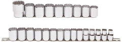 Proto - 24 Piece 1/2" Drive Chrome Finish Socket Set - 12 Points, 10mm to 36mm Range, Metric Measurement Standard - Exact Tool & Supply