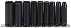 Proto - 9 Piece 3/8" Drive Black Finish Deep Well Impact Socket Set - 6 Points, 1/4" to 3/4" Range, Inch Measurement Standard - Exact Tool & Supply