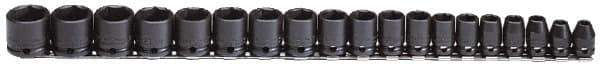 Proto - 19 Piece 3/8" Drive Black Finish Impact Socket Set - 6 Points, 6mm to 24mm Range, Metric Measurement Standard - Exact Tool & Supply