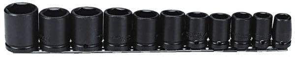 Proto - 11 Piece 1/2" Drive Black Finish Impact Socket Set - 6 Points, 1/2" to 1-1/8" Range, Inch Measurement Standard - Exact Tool & Supply