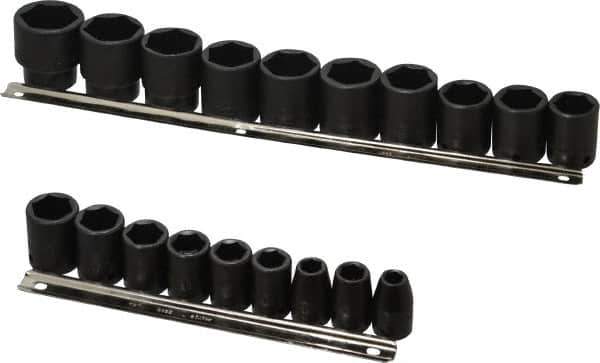 Proto - 19 Piece 1/2" Drive Black Finish Impact Socket Set - 6 Points, 3/8" to 1-1/2" Range, Inch Measurement Standard - Exact Tool & Supply