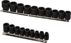 Proto - 19 Piece 1/2" Drive Black Finish Impact Socket Set - 6 Points, 3/8" to 1-1/2" Range, Inch Measurement Standard - Exact Tool & Supply
