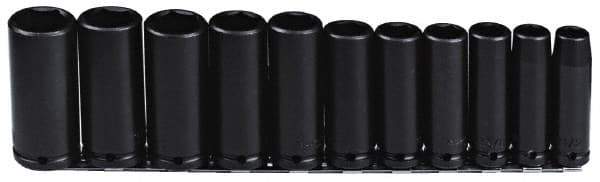Proto - 11 Piece 1/2" Drive Black Finish Deep Well Impact Socket Set - 6 Points, 1/2" to 1-1/8" Range, Inch Measurement Standard - Exact Tool & Supply