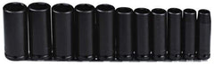 Proto - 11 Piece 1/2" Drive Black Finish Deep Well Impact Socket Set - 6 Points, 1/2" to 1-1/8" Range, Inch Measurement Standard - Exact Tool & Supply