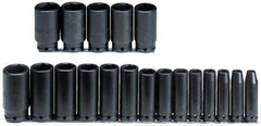 Proto - 19 Piece 1/2" Drive Black Finish Deep Well Impact Socket Set - 6 Points, 3/8" to 1-1/2" Range, Inch Measurement Standard - Exact Tool & Supply