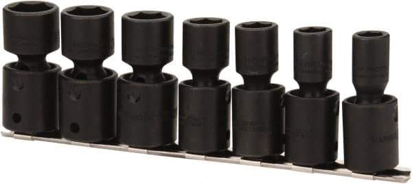 Proto - 7 Piece 1/2" Drive Black Finish Impact Socket Set - 6 Points, 7/16" to 13/16" Range, Inch Measurement Standard - Exact Tool & Supply