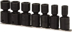 Proto - 7 Piece 1/2" Drive Black Finish Impact Socket Set - 6 Points, 7/16" to 13/16" Range, Inch Measurement Standard - Exact Tool & Supply