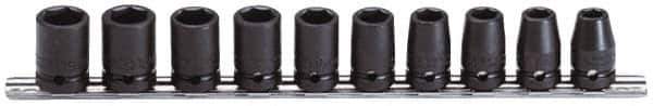 Proto - 10 Piece 1/2" Drive Impact Socket Set - 6 Points, 10 to 19mm, Metric Measurement Standard - Exact Tool & Supply