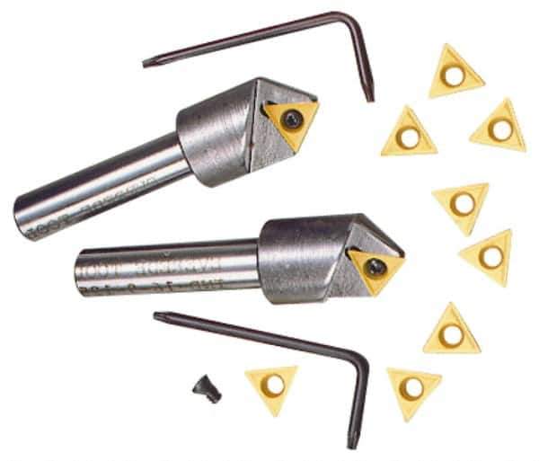 Everede Tool - 60° Included Angle, 0.713" Max Cut Diam, 3/4" Body Diam, 1/2" Shank Diam, 2-1/2" OAL, Indexable Countersink - 1 Triangle Insert, TPGH 215 Insert Style, Series IND - Exact Tool & Supply