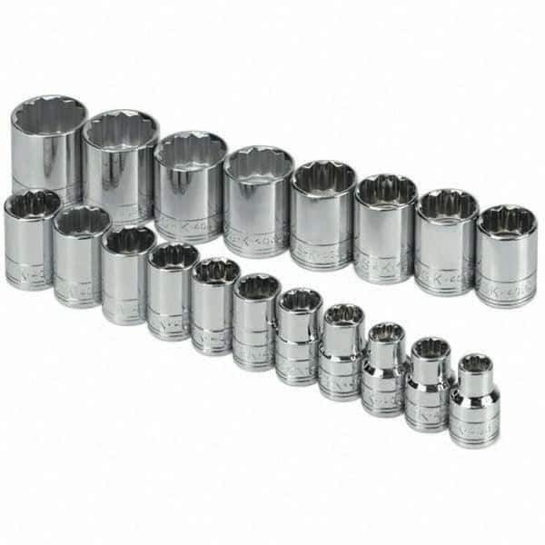 SK - 1/2" Drive Standard Socket Set - 10 to 28mm, Metric Measurement Standard - Exact Tool & Supply