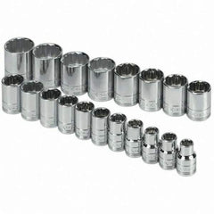 SK - 1/2" Drive Standard Socket Set - 10 to 28mm, Metric Measurement Standard - Exact Tool & Supply
