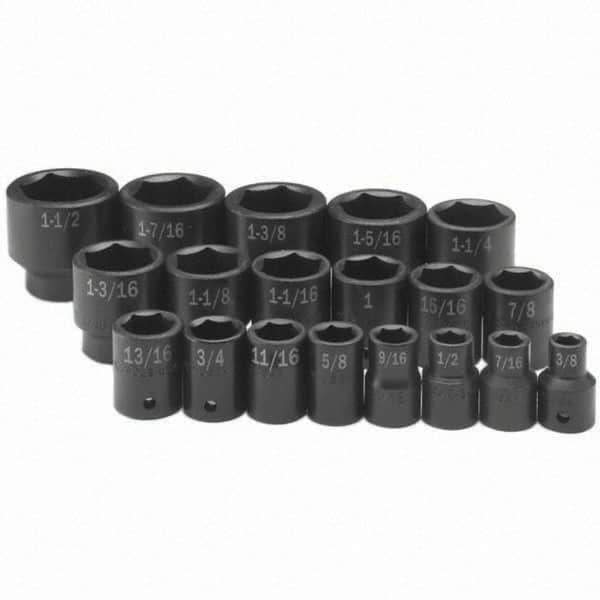 SK - 1/2" Drive Standard Impact Socket Set - 3/8 to 1-1/2", Inch Measurement Standard - Exact Tool & Supply