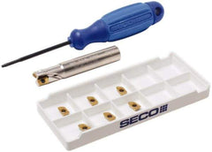 Seco - 3/8" Cut Diam, 0.197" Max Depth of Cut, 3/8" Shank Diam, 2.165" OAL, Indexable Square Shoulder End Mill - XO.X 0602 Inserts, Cylindrical Shank, 90° Lead Angle, Through Coolant, Series Nano Turbo - Exact Tool & Supply