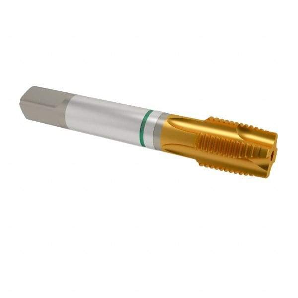 Guhring - 3/4-16 UNF, 4 Flute, TiN Finish, Cobalt Spiral Point Tap - Plug Chamfer, Right Hand Thread, 4-1/4" OAL, 0.59" Shank Diam, 2B Class of Fit, Series 3917 - Exact Tool & Supply