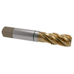 Guhring - 1-8 UNC 4 Flute 2B Modified Bottoming Spiral Flute Tap - Cobalt, TiN Finish, 5-1/8" OAL, Right Hand Flute, Right Hand Thread, Series 3922 - Exact Tool & Supply