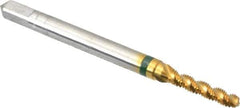 Guhring - #3-56 UNF 3 Flute 2B Modified Bottoming Spiral Flute Tap - Cobalt, TiN Finish, 1-13/16" OAL, Right Hand Flute, Right Hand Thread, Series 3923 - Exact Tool & Supply